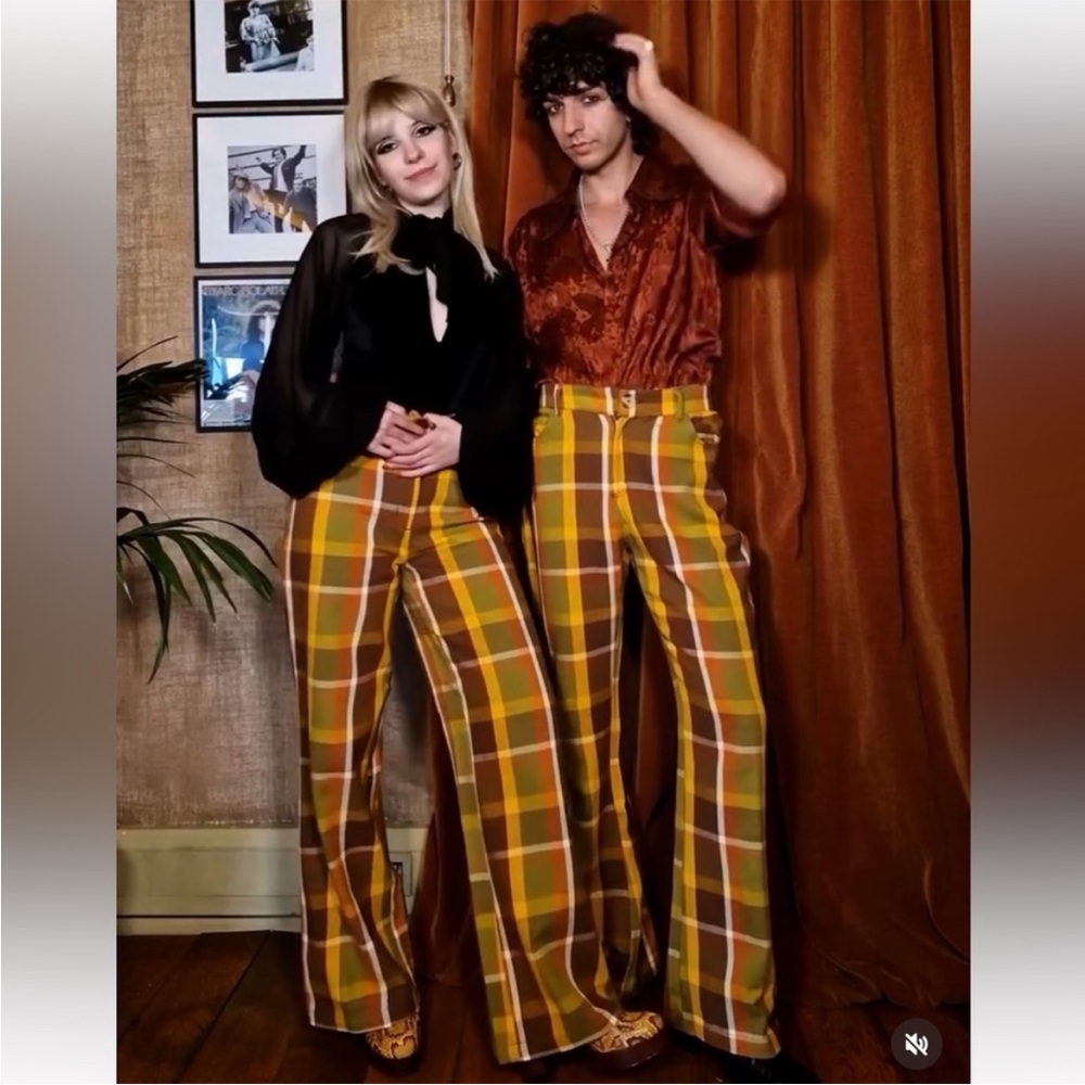 The Hippie Shake Vintage Inspired Get It On Checked Plaid Flare Pants RARE NWT